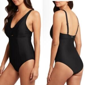 Sea Level Basket-Weave Multiway Straps One Piece Swimsuit Black Women 6 NWOT